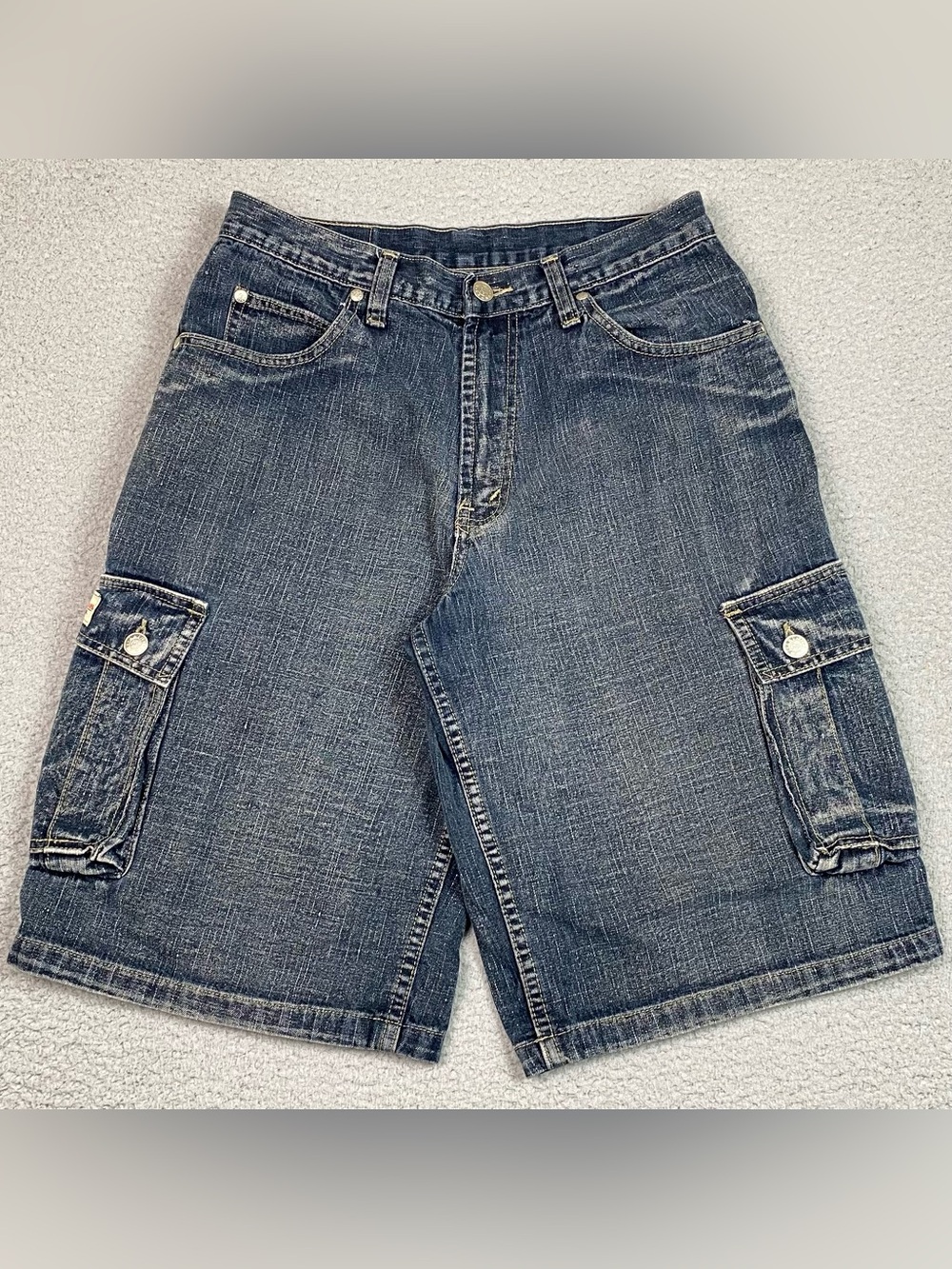 VTG Rhino Cargo Jean Shorts Men's Size 31 Baggy Denim Y2K Jorts Vintage 12" Ins